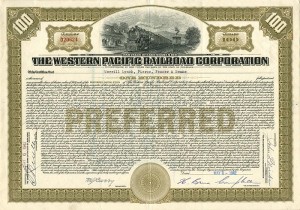 Western Pacific Railroad Corporation - Railway Stock Certificate